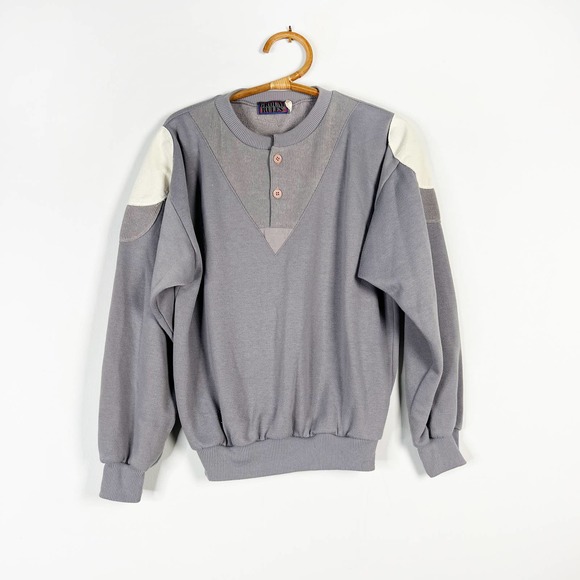 Vintage 80s 90s Ground Rules Grey Sweatshirt White Accent Patches Size Large - Picture 2 of 6